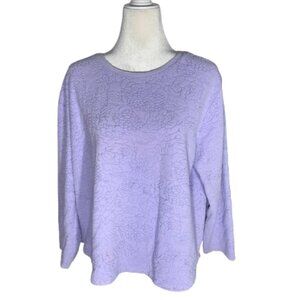 Oscar de La Renta Lavender Top Embossed Rose Fleece Sweater Size XL